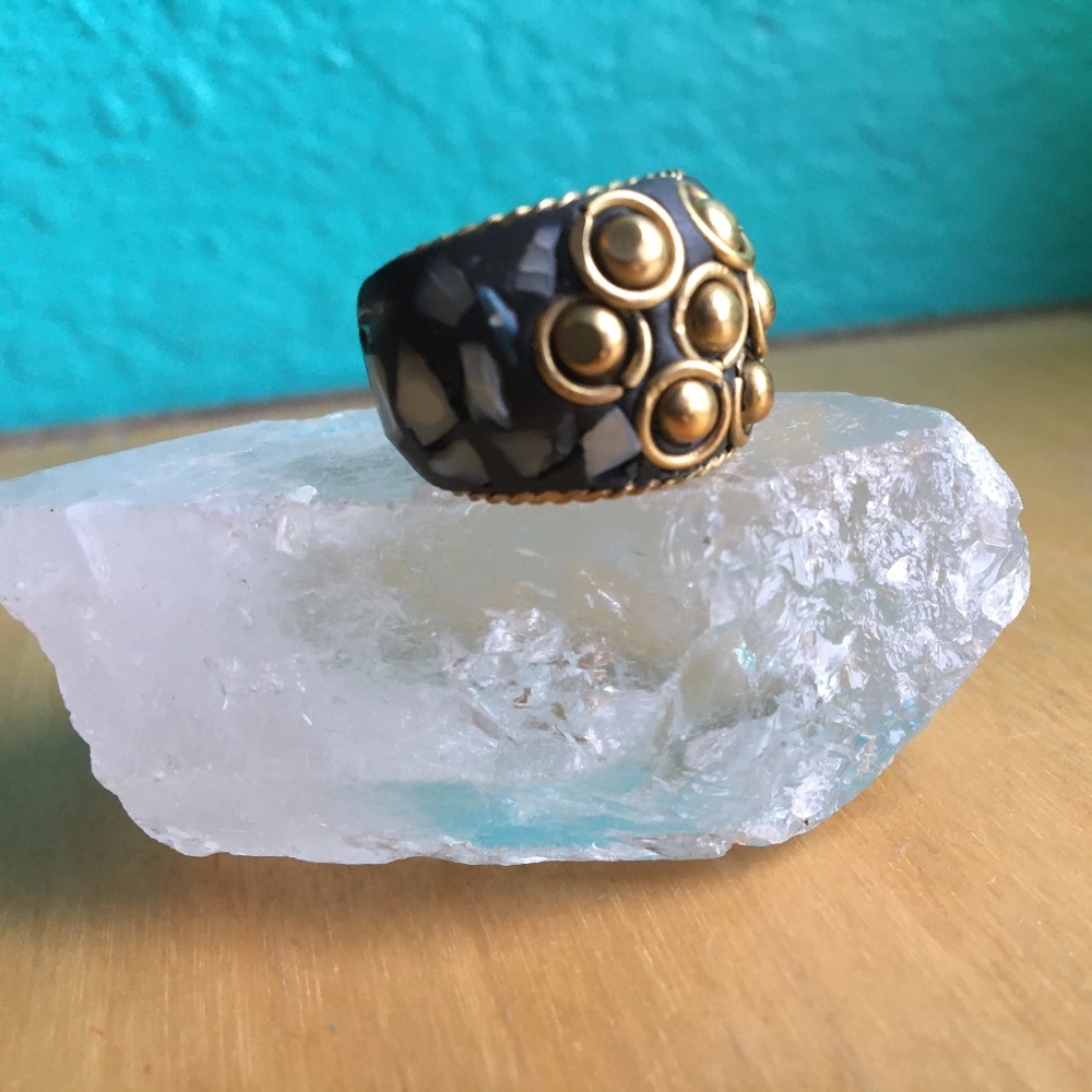 Hand Crafted Fragmented Abalone Shell Ring - image 1